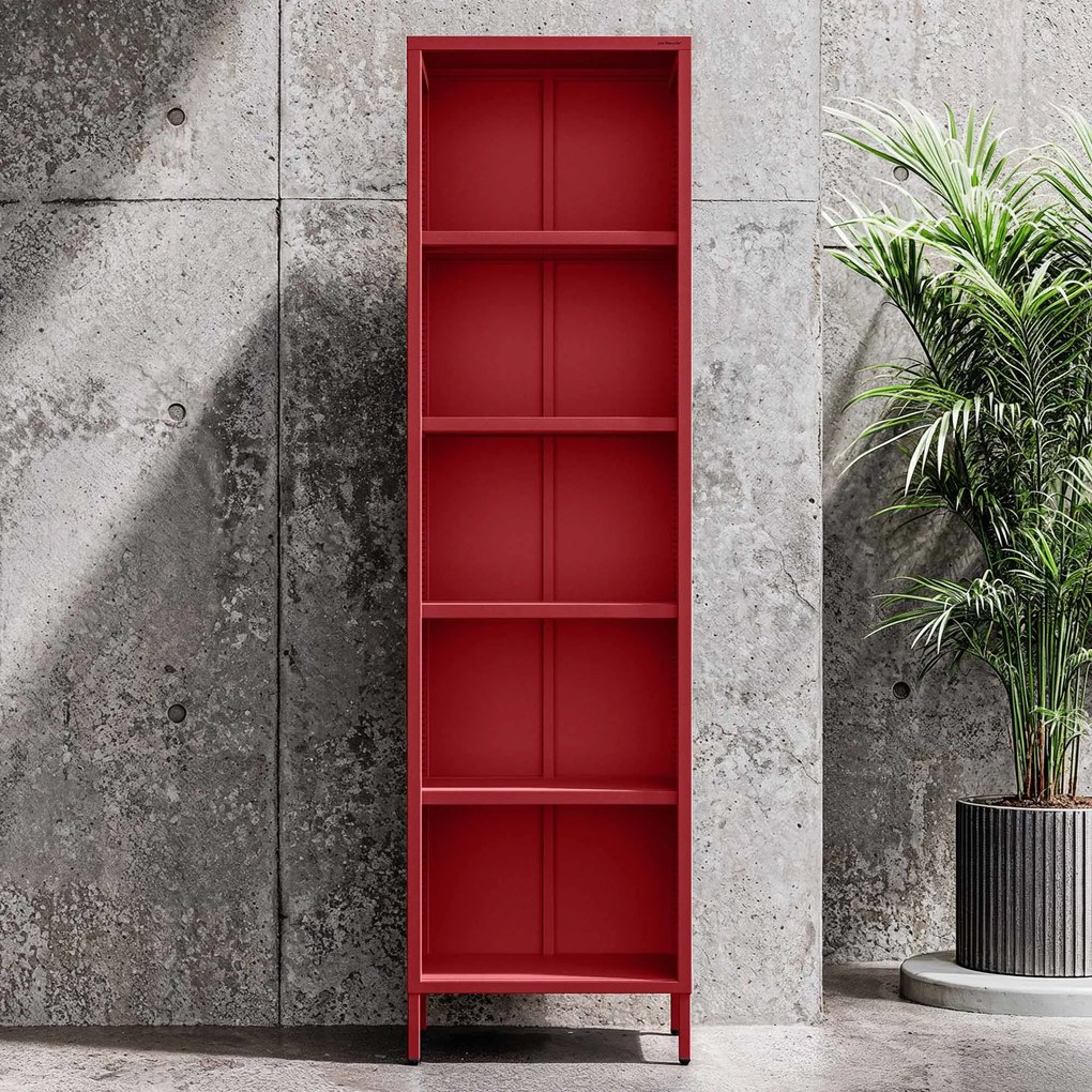 Knižnica do obývačky MARIO, 500 x 1800 x 350 mm, Modern: červená farba