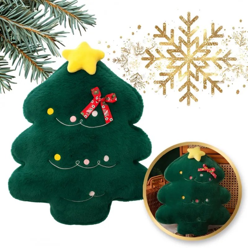 Zamatový dekoračný vankúš v tvare stromčeka MERRYLY, zelený