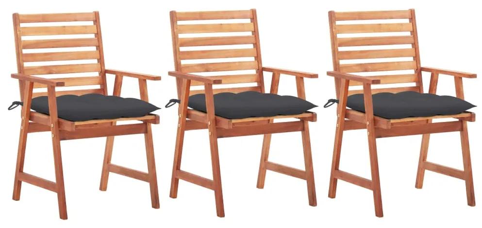 Vonkajšie jedálenské stoličky s podložkami 3 ks masívna akácia