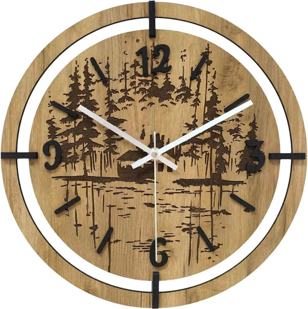 Drevené hodiny na stenu les 30 až 50 cm | NILSE: HDF - Javor 30 cm 4804-115436 HDF0702-ruky-silver