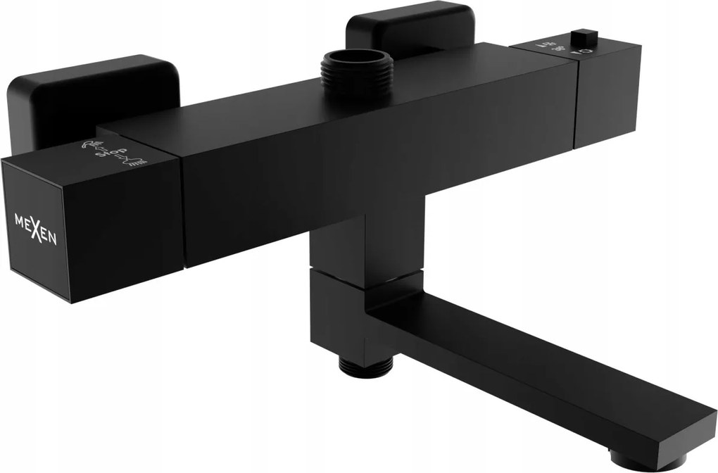 Vaňová termostatická batéria MEXEN CUBE s pripojením na sprchovú tyč - čierna, 77910-70