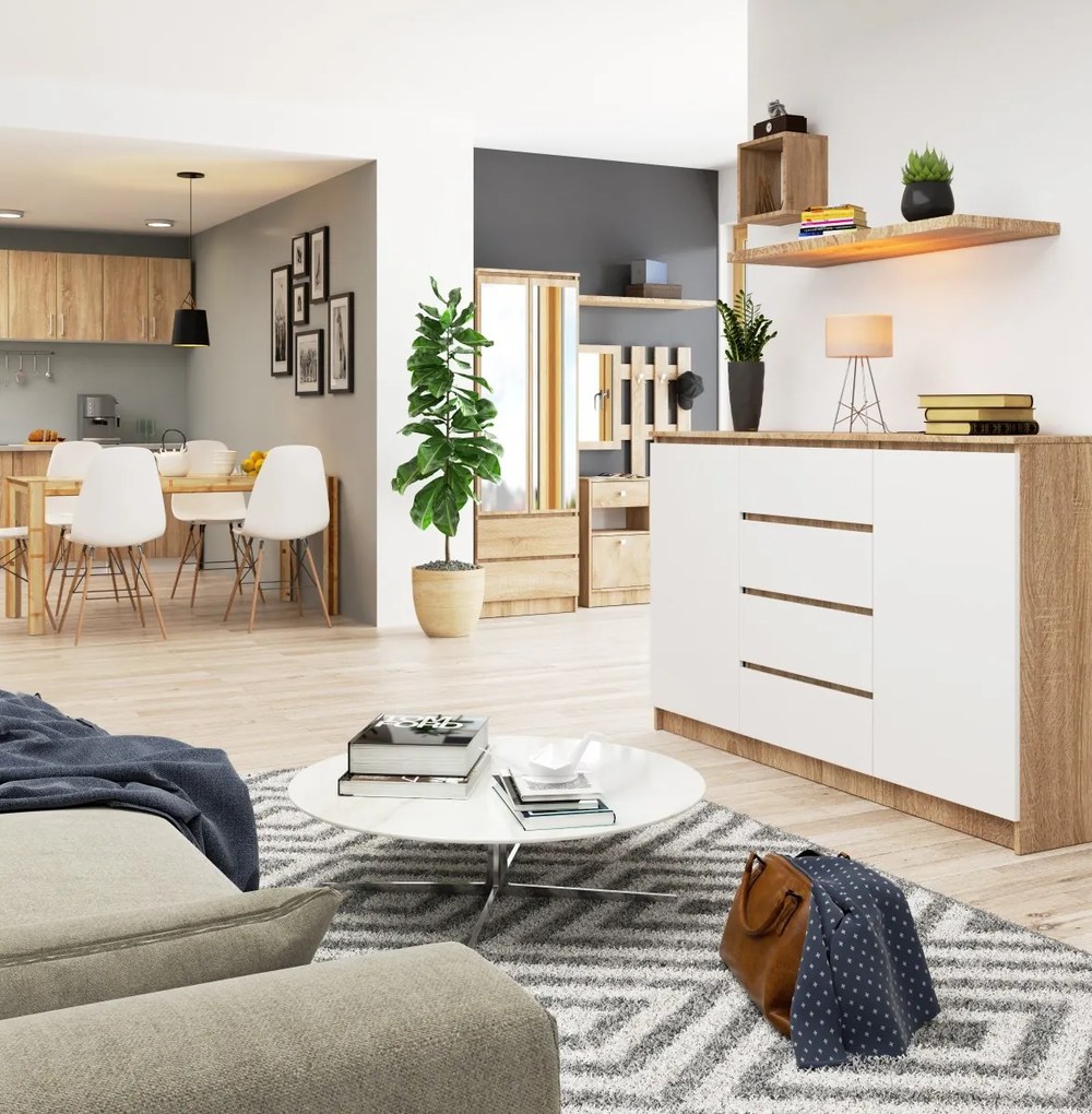 Komoda Tove K 160 cm dub sonoma/biela