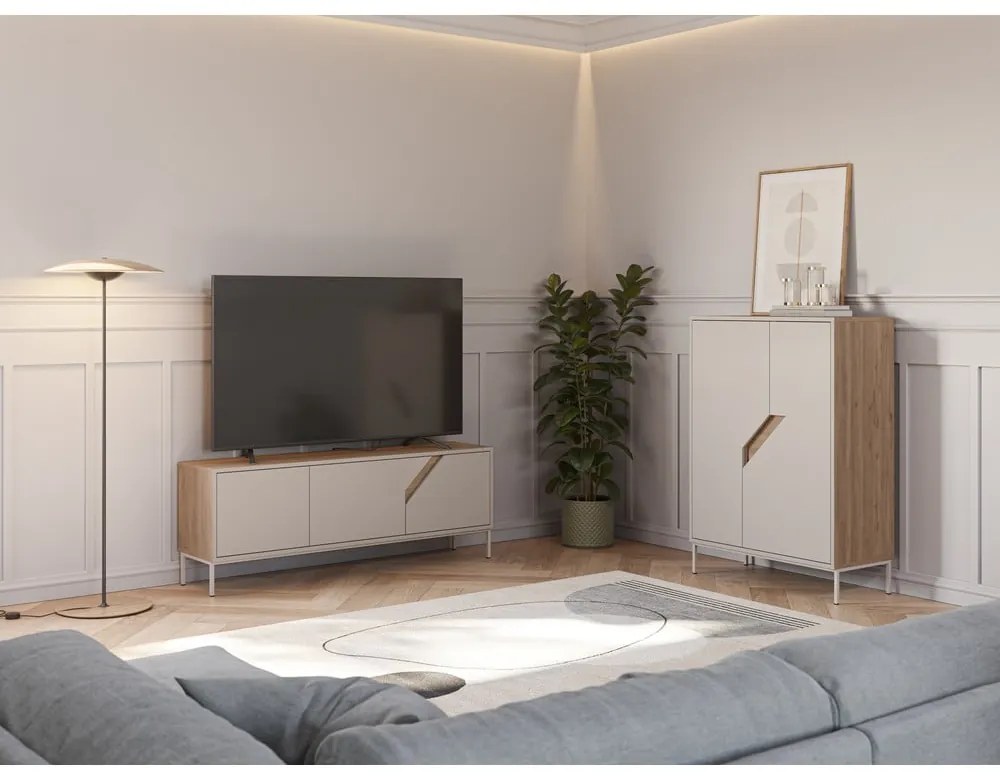 Komoda v dekore duba v krémovo-prírodnej farbe 150x55x35 cm Lilou – Marckeric