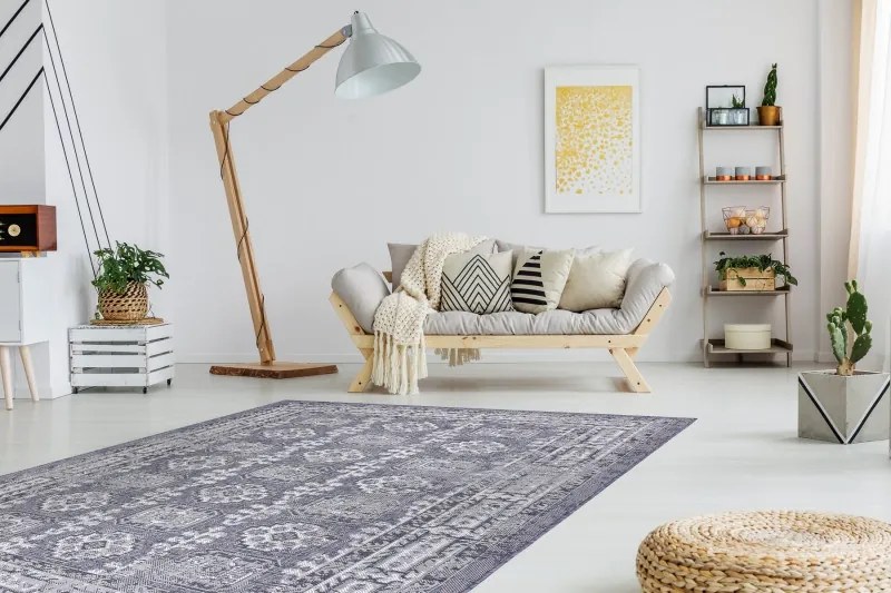 Dywany Łuszczów, Kusový koberec Sion Sisal Ornament 2832 blue/pink/ecru – na von aj na doma, 80x150, šedá, chodba / predsieň