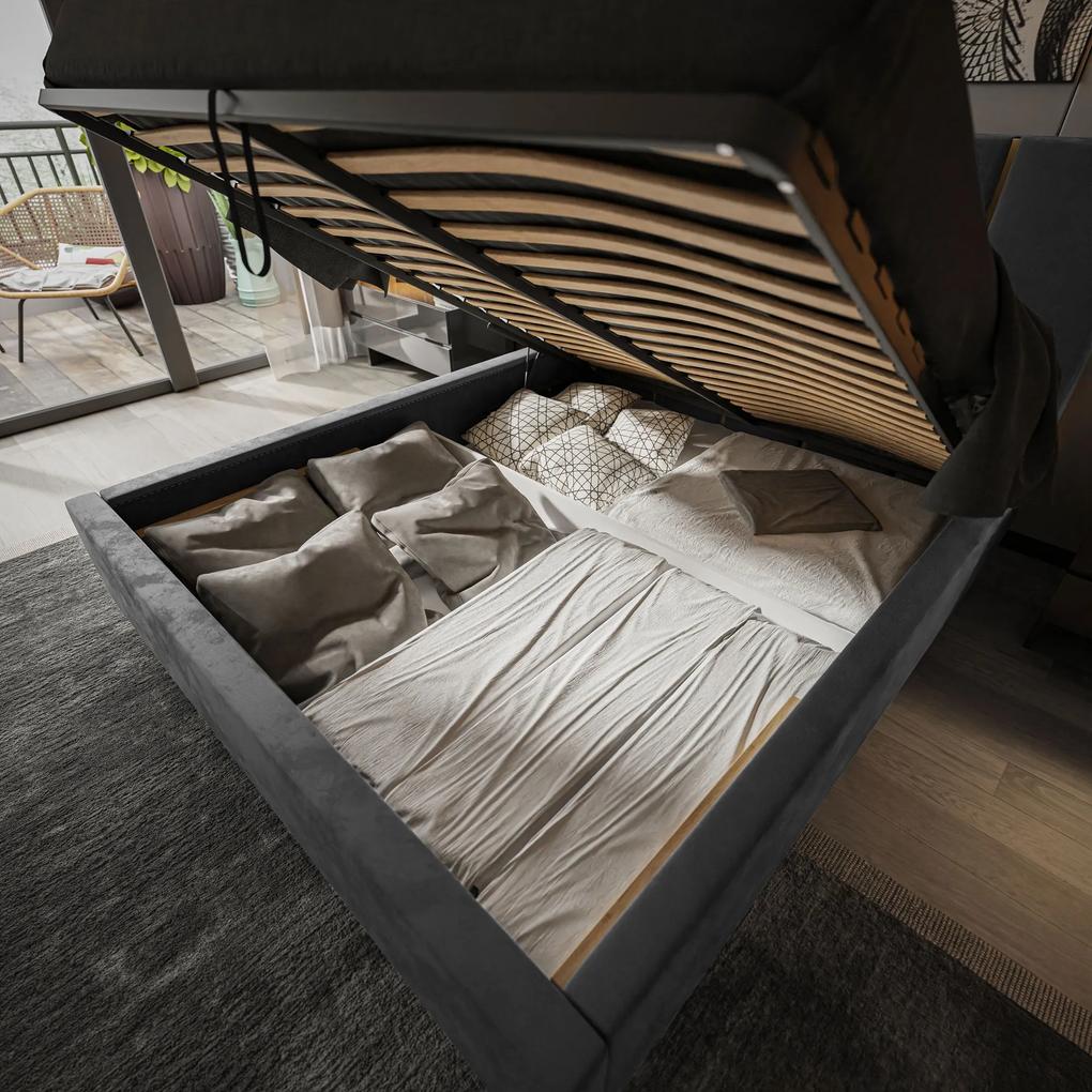 Dizajnová manželská posteľ TIFF 180x200 šedá zamatová látka Farba: Hnedá, Veľkosť: 160 x 200 cm