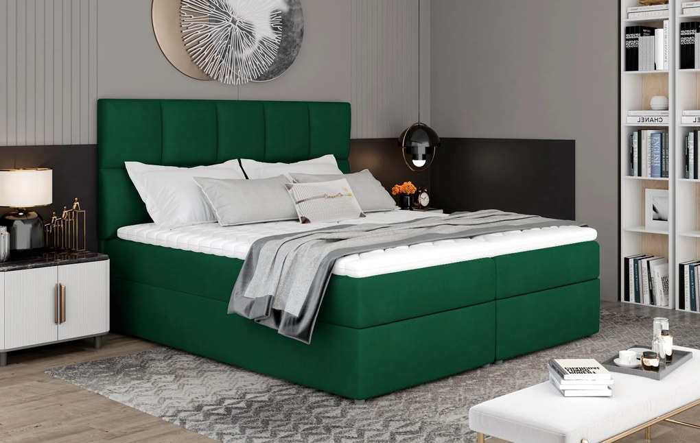 Box spring posteľ Grass 200x185cm, zelená žinilka