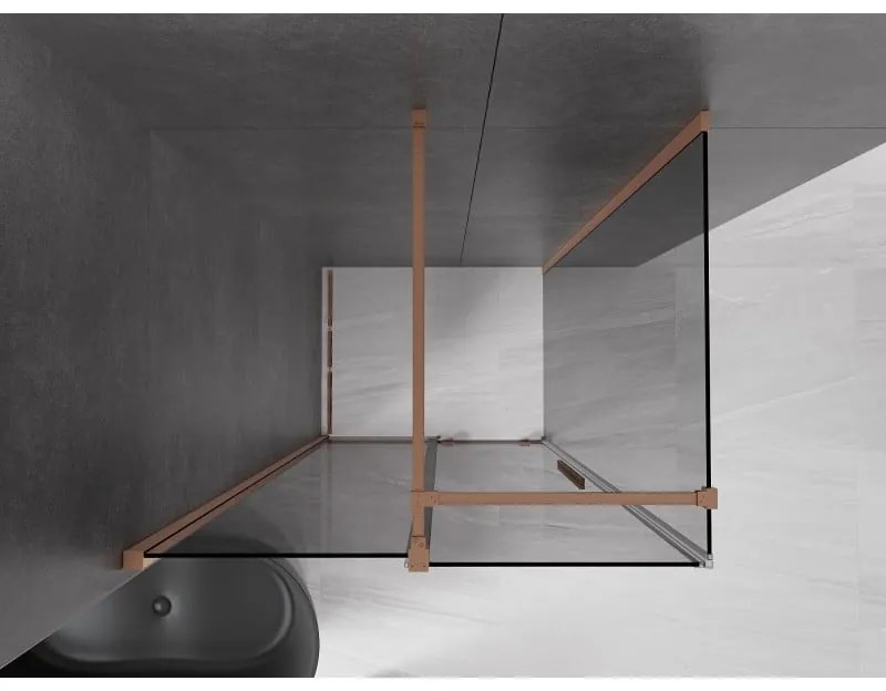 Mexen Velar, sprchový kút s posuvnými dverami 130 x 85 cm, 8mm šedé sklo, medená matná, 871-130-085-41-65