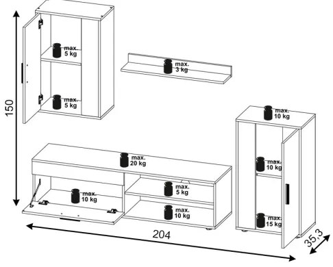 Obývacia stena BRICK biela/čierna