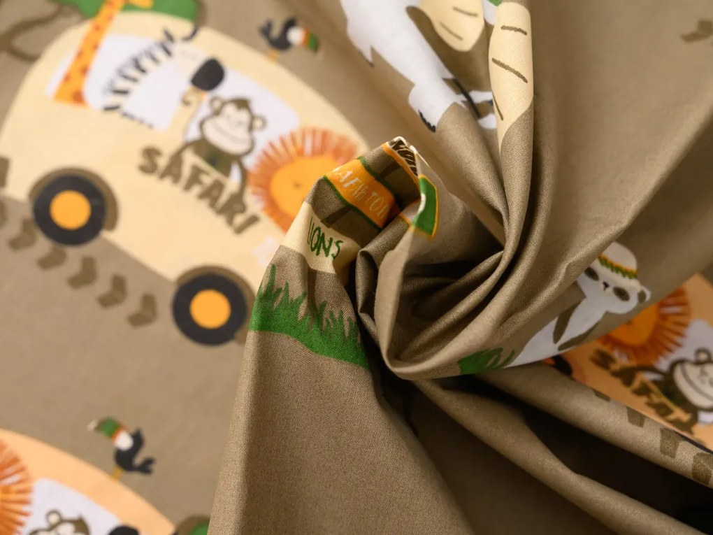 Bavlnené obliečky do postieľky SAFARI TOURS hnedé