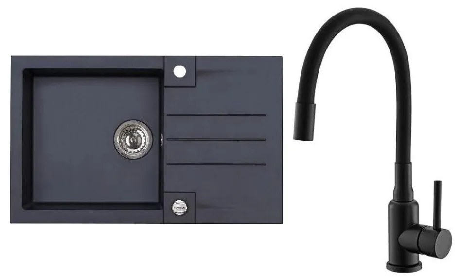 ALVEUS SETA23201 - Kuchynský drez ROCK+drezová batéria MINTAS 34 cm granit/čierna