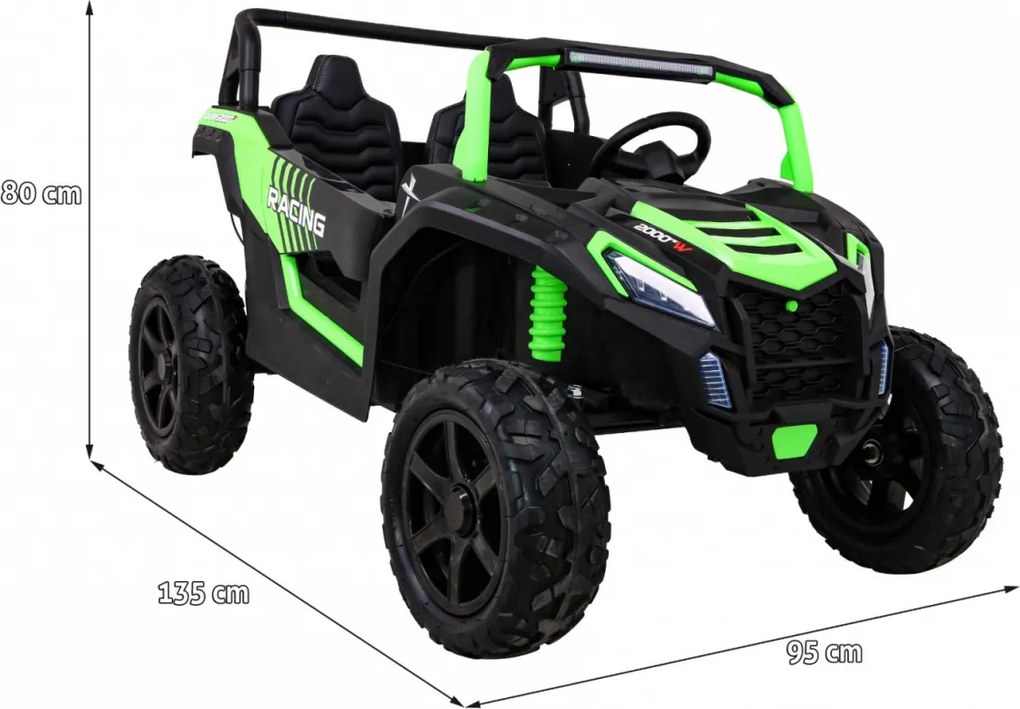 Ramiz Silná pretekárska štvorkolka pre 2 deti Zelená + Bezkartáčový motor + Nafukovacie kolesá + LED zvuk