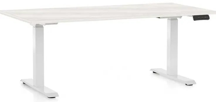 Výškovo nastaviteľný stôl OfficeTech C, 160 x 80 cm, biela podnož, biely jaseň