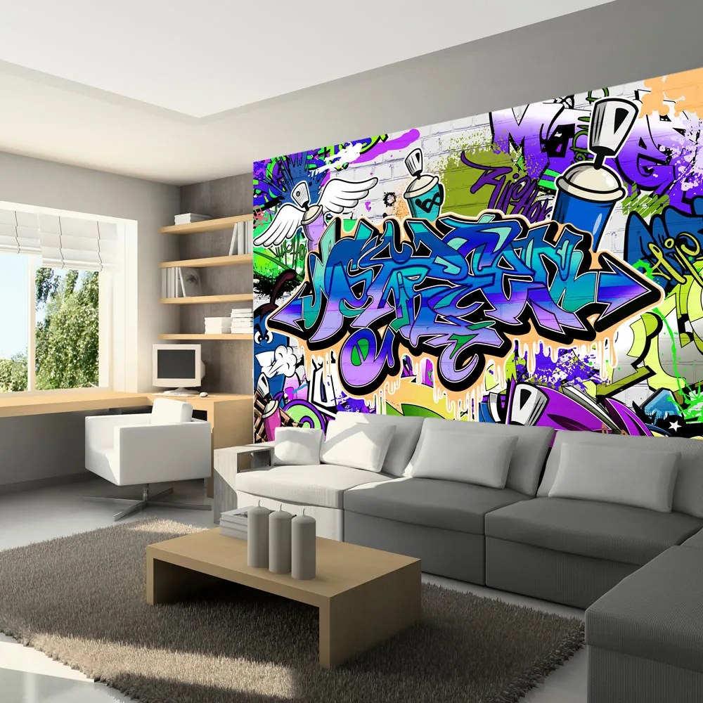 Artgeist Fototapeta - Graffiti: violet theme Veľkosť: 147x105, Verzia: Samolepiaca