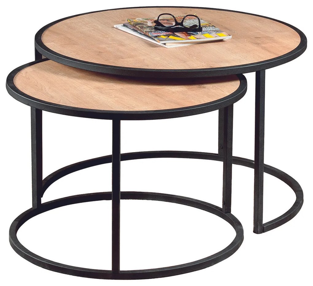 Odkladací stolík Tambur Oak, 2 ks, dub