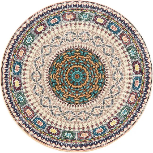 Protišmykový koberec NOVO béžový / modrý kruh