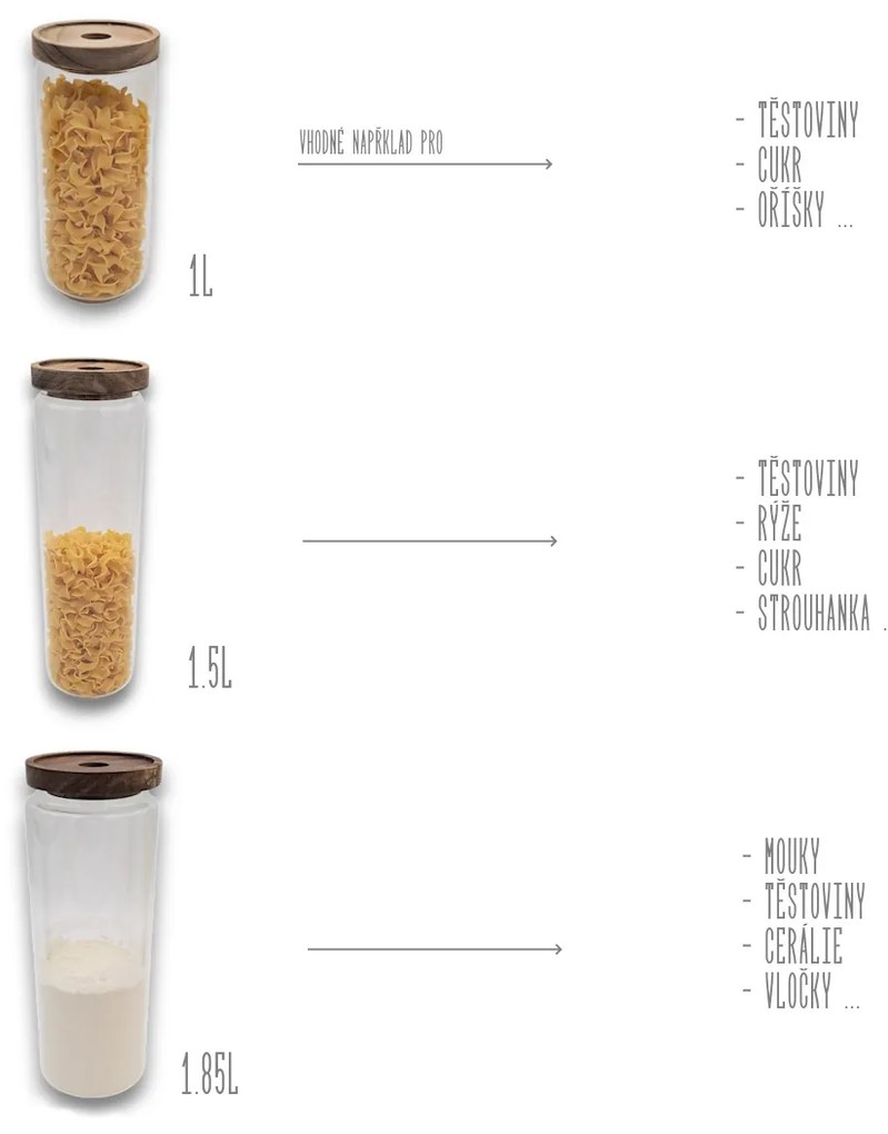 Orion Súprava 6 ks sklenených dóz s akáciovým vekom, BOROSIL 1 / 1.5 / 1.85 L