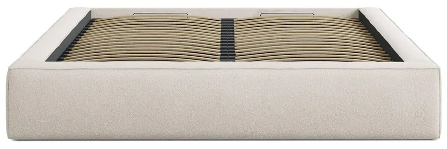 Krémovobiela čalúnená dvojlôžková posteľ s úložným priestorom s roštom 140x200 cm Simon Darren – Micadoni