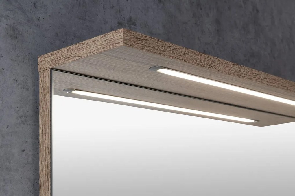 Aqualine Aqualine, KORIN STRIP zrkadlo s LED osvetlením 60x70x12cm, dub platin, KO990S