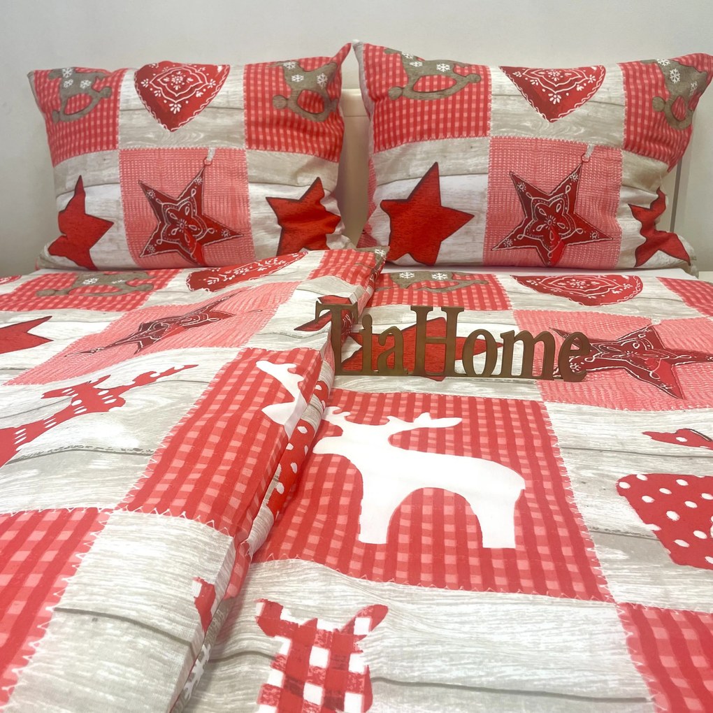 Obliečky bavlnené Vianočné Winter červené TiaHome - 1x Vankúš 90x70cm, 1x Paplón 140x200cm