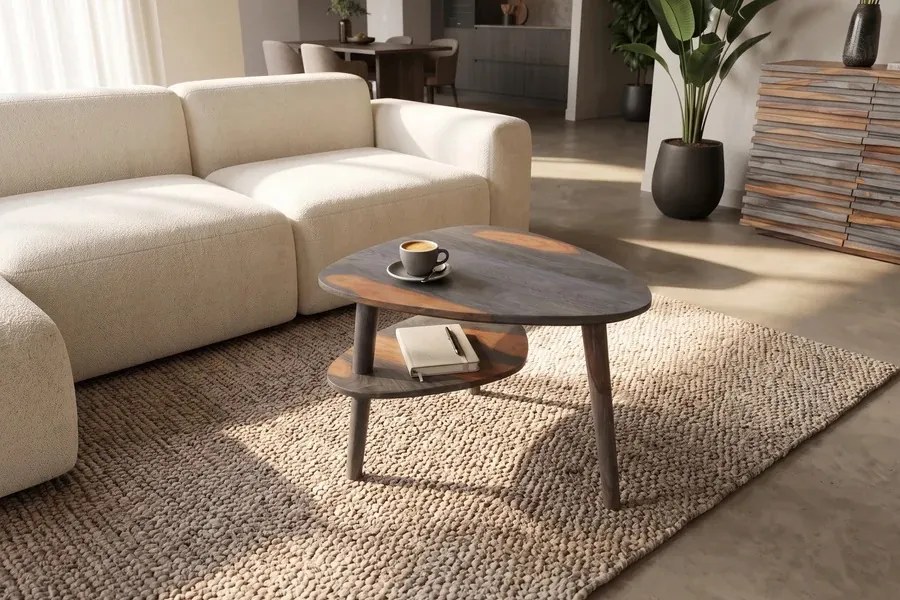 Dizajnový konferenčný stolík Lorelei 55 cm Sheesham sivý