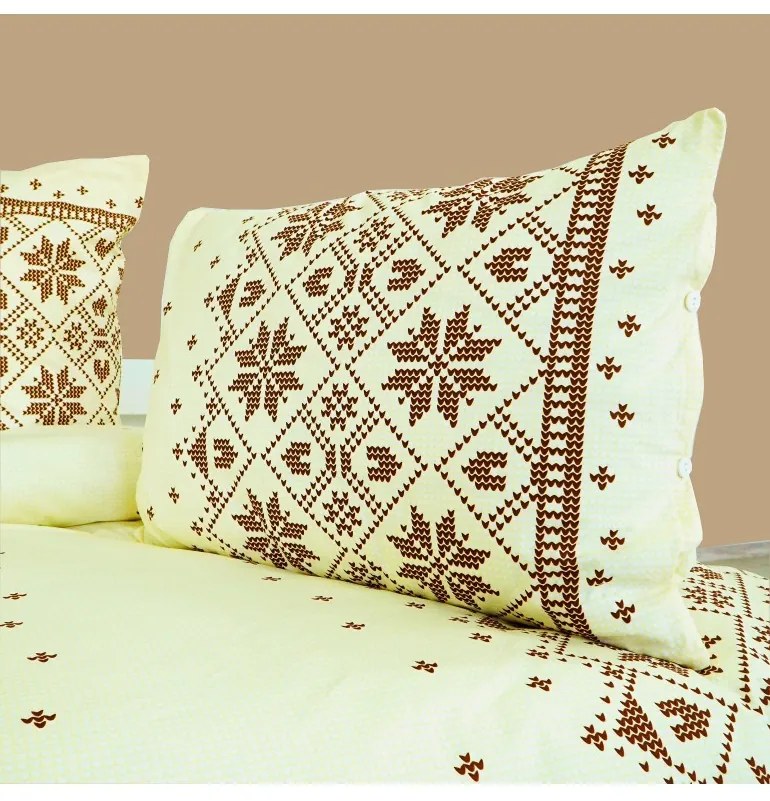 Obliečky bavlnené Etno krémovo-hnedé EMI, Štandardný set jednolôžko obsahuje 1x 140x200 + 1x 70x90