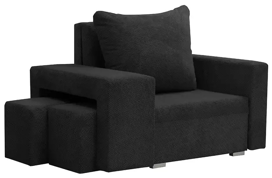 Kreslo pre 1 osobu s funkciou spania DOTA + 2 taburety Čierna