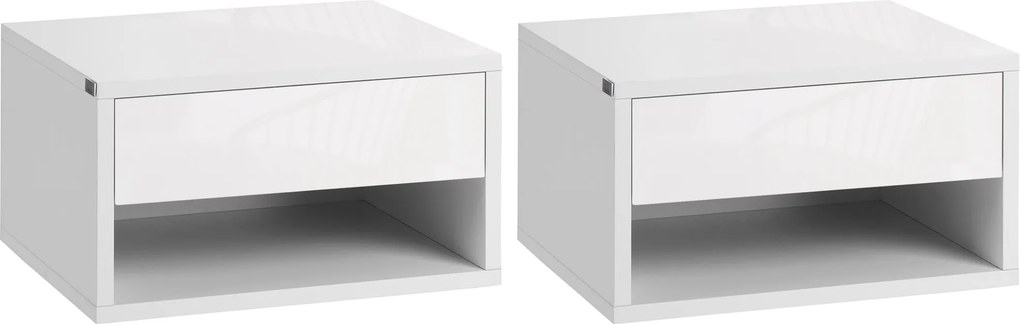 HOMCOM Set 2 Plávajúcich Nočných Stolíkov s Úložným Priestorom pre Spálňu a Obývaciu Izbu 37x32x21 cm Biela | Aosom