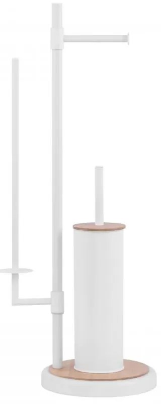 Erga Sisu, držiak na toaletný papier so zásobníkom a WC kefou 3v1, biela-hnedá, ERG-YKA-P.SISU-WHT-B