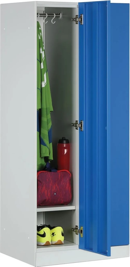 Kovová šatníková skrinka S1, 2-dverová, 1850 x 600 x 500 mm, cylindrický zámok, modré dvere