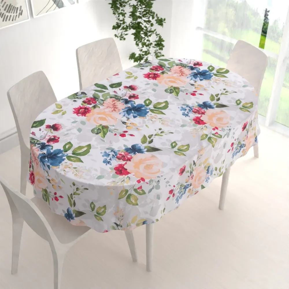 Biante Bavlnený oválny obrus Sandra SA-387 Veľké žlté a modré kvety na bielom 100x160 cm