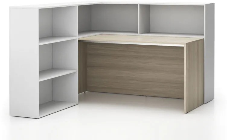 Rohová kancelárska zostava SEGMENT, ľavá, dub prírodná/biela