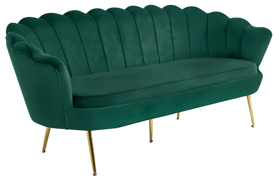 Luxusná pohovka, 3-sed, smaragdová Velvet látka/chróm zlatý, štýl Art-deco, NOBLIN