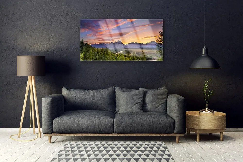 Skleneny obraz Hora les slnko príroda 120x60 cm