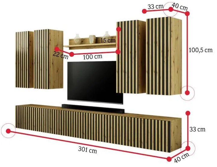 Obývacia stena MODERNA 4, dub artisan/čierna