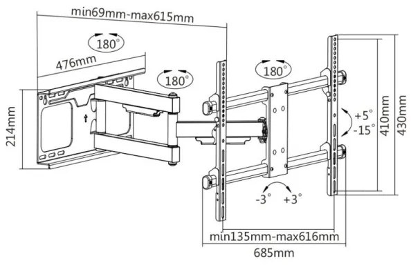 MK FLORIA MKF-20DP646 - Nástenný držiak na TV s kĺbom 80" čierna