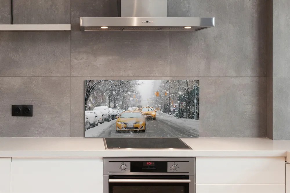 Sklenený obklad do kuchyne Zime sneh limuzínový servis 100x50 cm