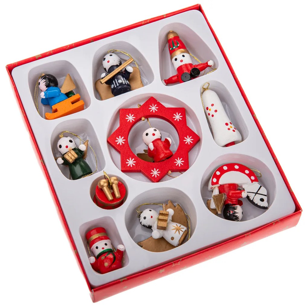 Drevené vianočné ozdoby Mix I, SET 10 KS