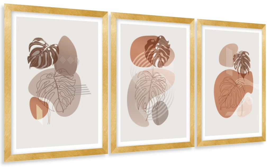 Gario Sada plagátov Jesenná monstera - 3 dielna Farba rámu: Bez rámu, Rozmery: 135 x 63 cm