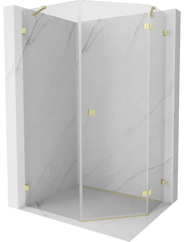 Mexen Lunar, pravý výklopný päťuholníkový sprchový kút 90 x 100 cm, 8mm číre sklo, zlatý matný profil, 831-090P-100L-55-00-P