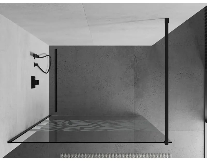 Mexen Kioto sprchová zástena 100x200 cm 8 mm, čierne, biely vzor, 800-100-101-70-85
