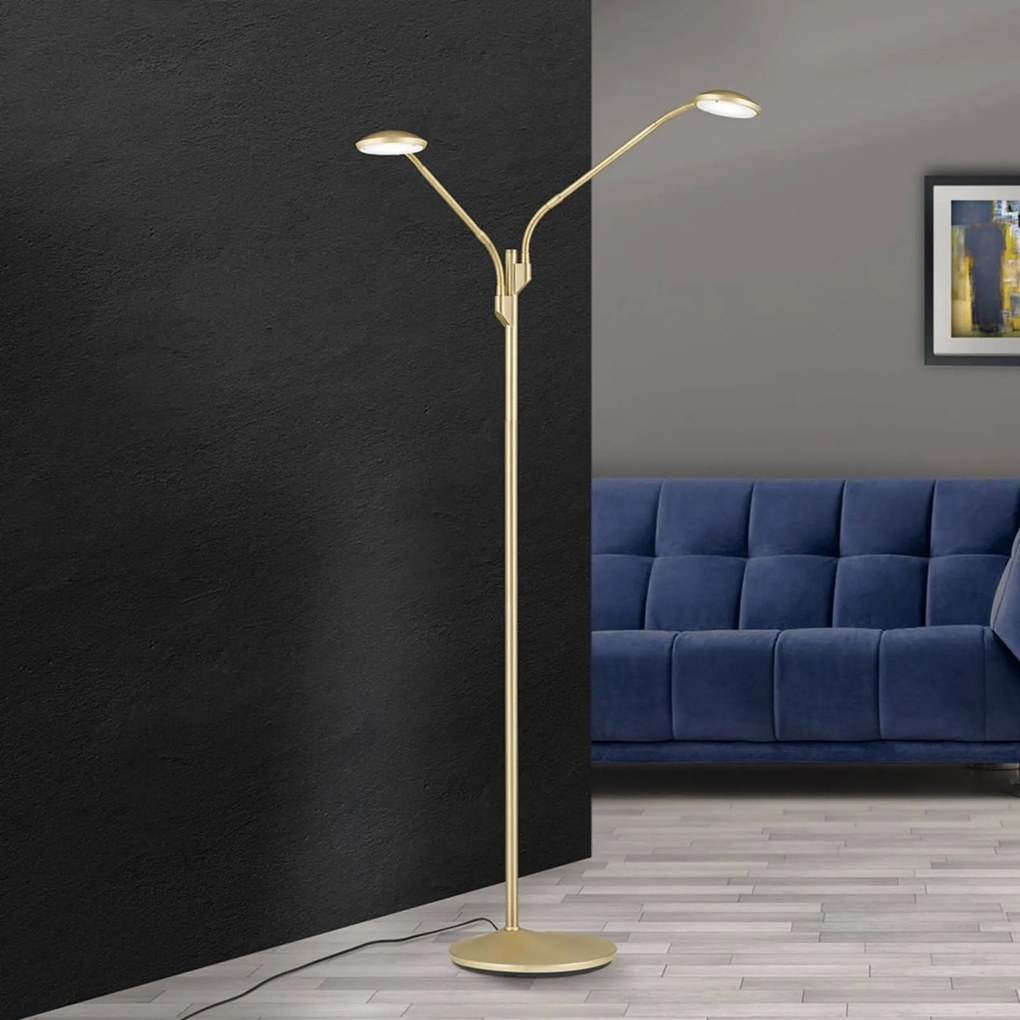 Stojaca LED lampa Cobra, 2-plameňová mosadz matná