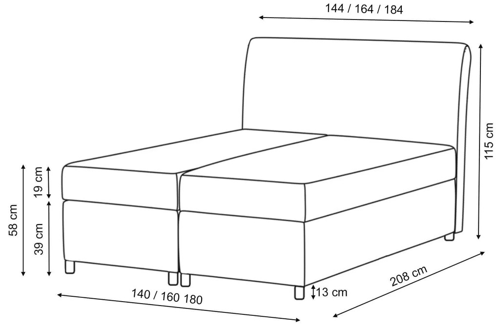 Wilsondo Čalúnená boxspring manželská posteľ Leila s matracom - hnedá Rozmer: 180x200