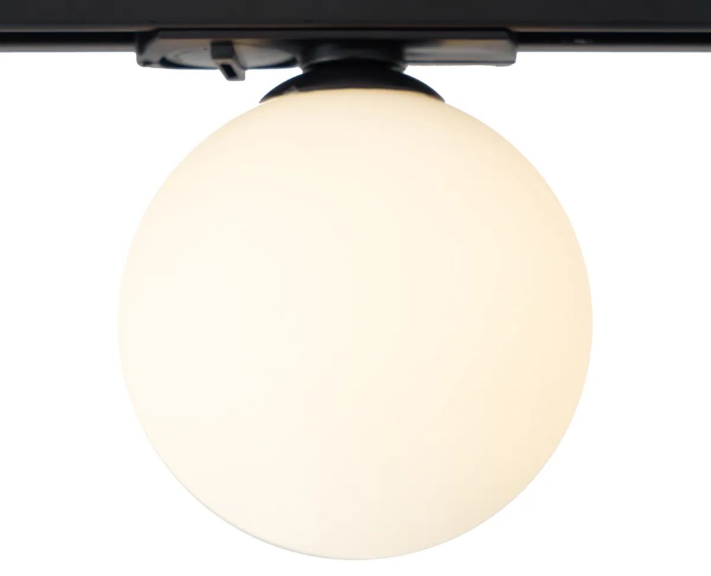 Moderné stropné svietidlo čierne s bielym sklom pre 1-fázový koľajnicový systém - Iconic Perle