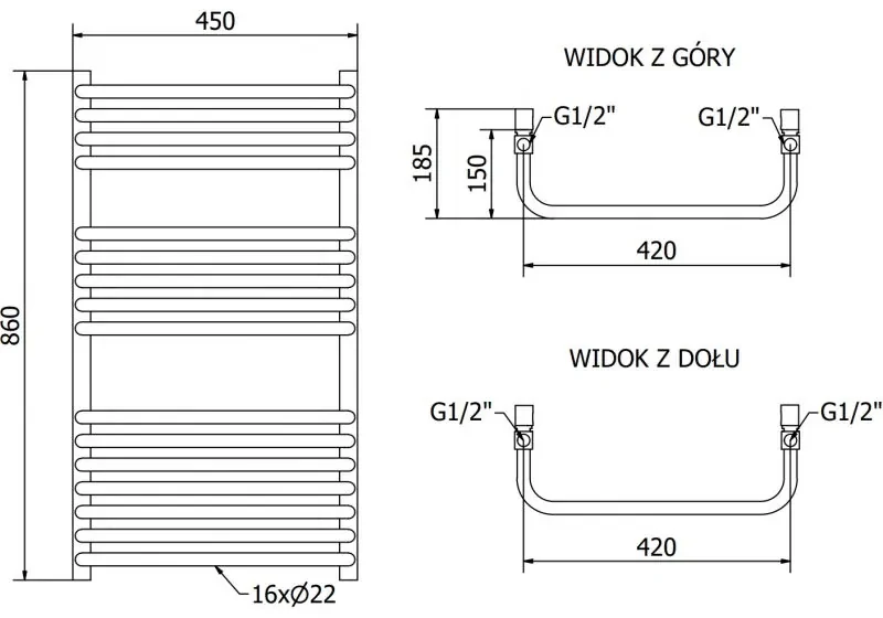Mexen Apollo, vykurovacie teleso 860 x 450 mm, 422 W, čierna, W117-0860-450-00-70