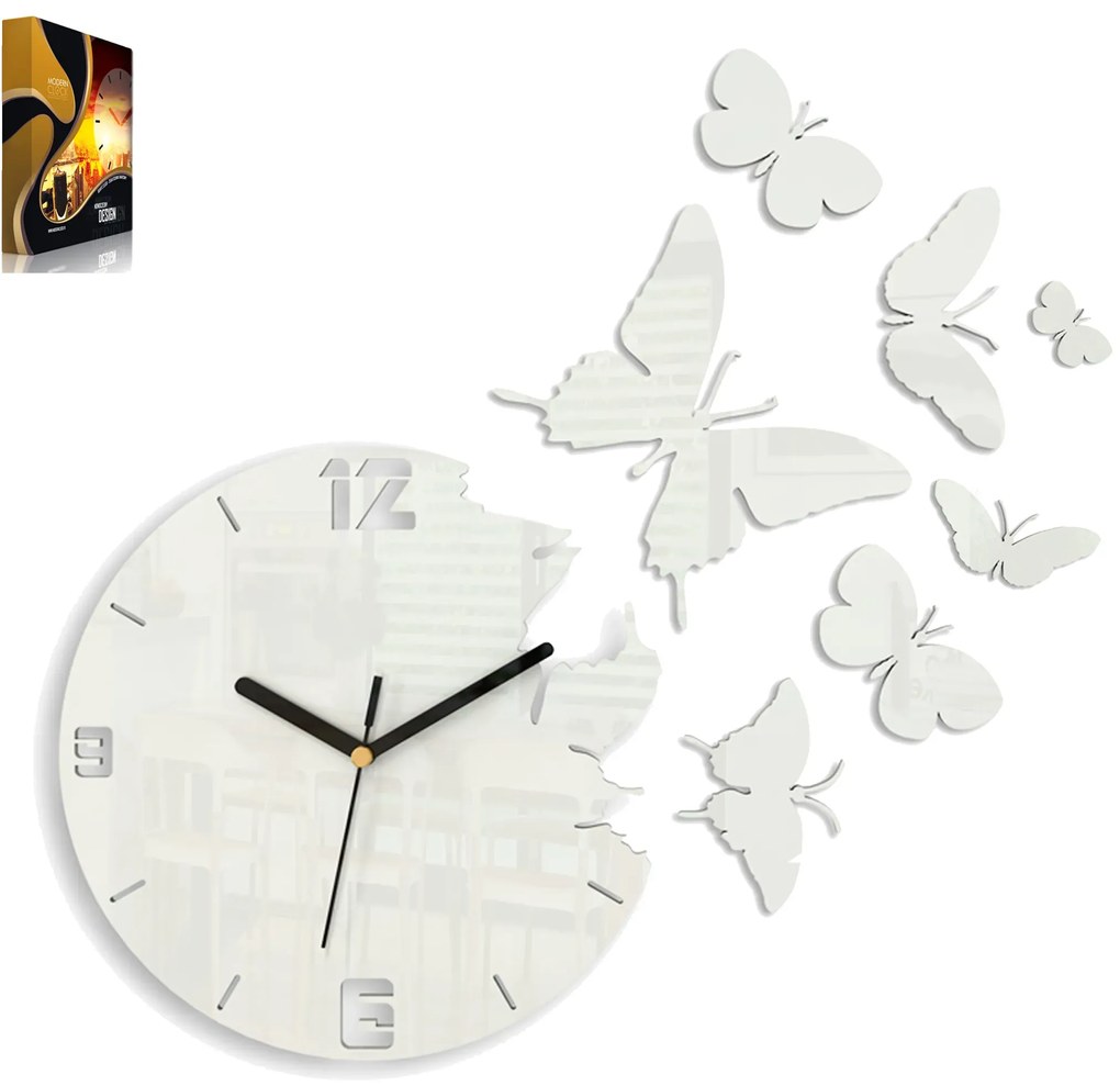 3D nalepovacie hodiny Butterflies biele