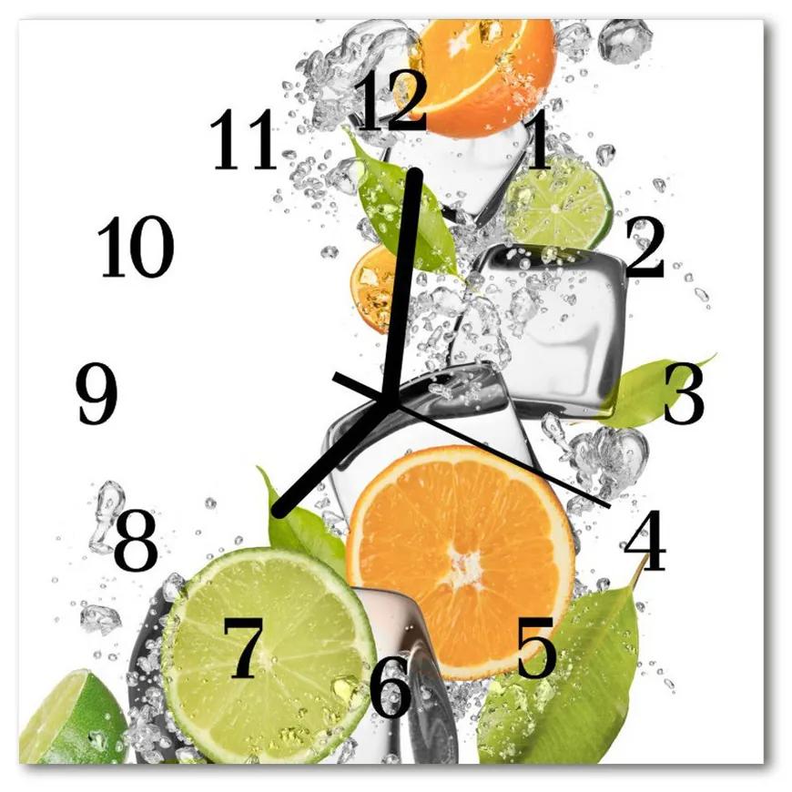 Nástenné sklenené hodiny Citrusové ovocie 30x30 cm