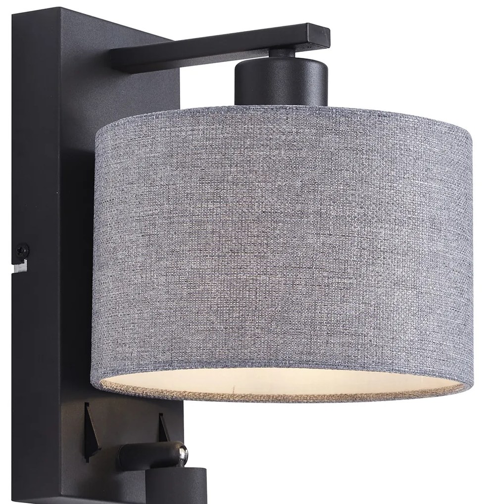 Moderná nástenná lampa čierna so sivou guľatou a lampou na čítanie - Puglia