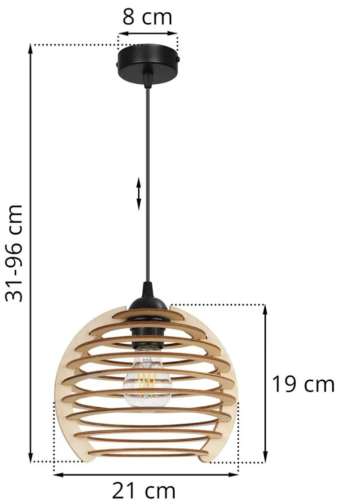 Závesné svietidlo TIMBER, 1x drevené tienidlo, N