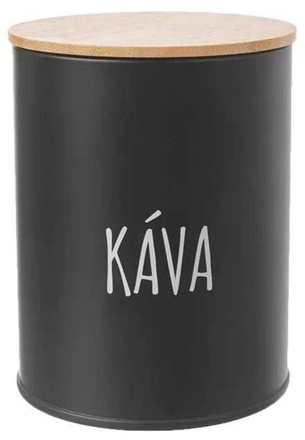 Dóza na kávu, plechová, čierna, s bambusovým viečkom, 0,8 l, KÁVA