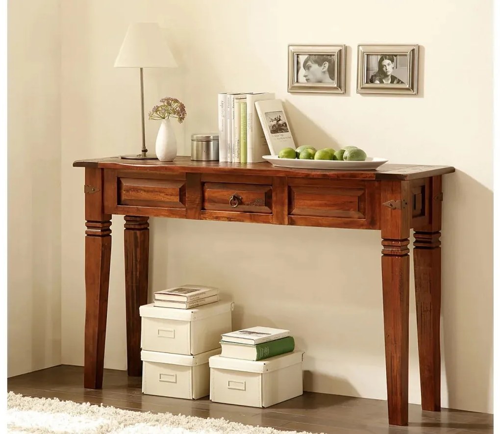 furniture-nabytek.cz - Masivní toaletní stolek Catana z borovicového dřeva, hnědý, lakovaný – 120×35×76 cm